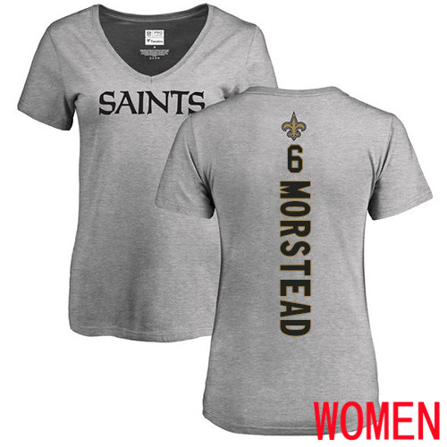 New Orleans Saints Ash Women Thomas Morstead Backer V Neck NFL Football #6 T Shirt
